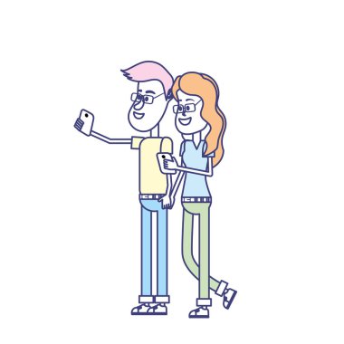 saç modeli ve smartphone el ile çift güzellik illüstrasyon vektör