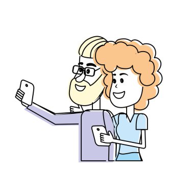 saç modeli ve smartphone el ile çift güzellik illüstrasyon vektör