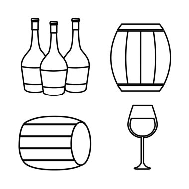 şişe şarap, varil ve cam kutsal kişilerin resmi, vektör görüntü illüstrasyon