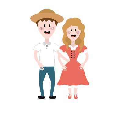 şapka ve tipik giyim vektör çizim ile şirin Brezilyalı çift