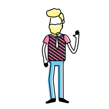 elinizi kaldırın ve güzel giyim, vektör çizim ile şirin adam