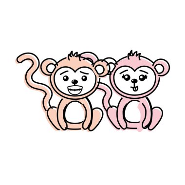 şirin çift vahşi hayvan güzel ifade vektör çizim ile maymun
