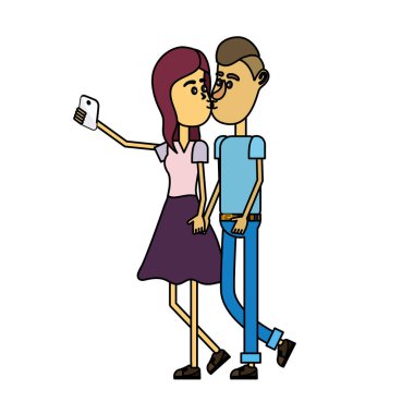 çiftin öpüştüğünü ve akıllı telefon vektör çizim ile alarak selfie