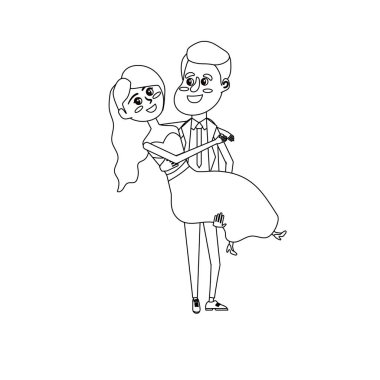 hattı mutlu çift evlendi ve onun karısı vektör çizim taşıyan adam