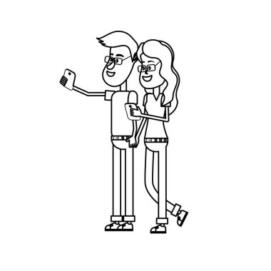 saç modeli ve el vektör çizim içinde smartphone ile güzellik çift hat