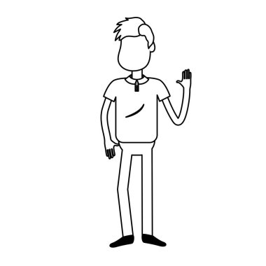 satır sevimli adam elinizi kaldırın ve güzel giyim, vektör çizim