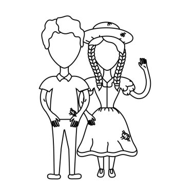 satır güzel Brezilyalı çift şapka ve tipik kıyafet ile illüstrasyon vektör