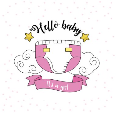 baby shower emblem to welcome a girl vector illustration