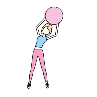 healthy woman doing exercise with ball vector illustration