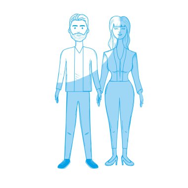 silhouette nice couple with hairstyle and elegant wear, vector illustration