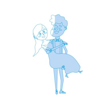 siluet mutlu çift evli ve adam eşi vektör illüstrasyon taşıyan