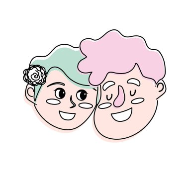 mutlu çift yüz saç modeli tasarım vektör çizim ile