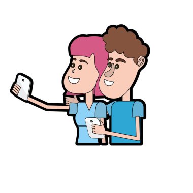 saç modeli ve smartphone el ile çift güzellik illüstrasyon vektör