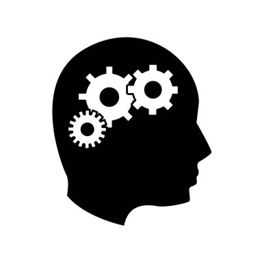 siyah kontur insan adam ve dişli bir süreç, vektör çizim tasarım