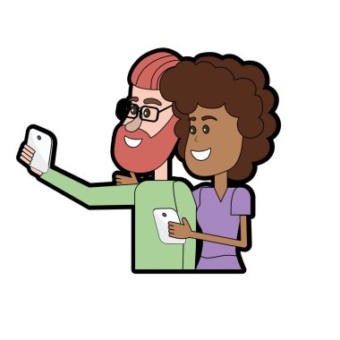 saç modeli ve smartphone el ile çift güzellik illüstrasyon vektör