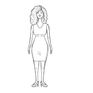 satır güzel kadın haistyle ve zarif elbise, vektör çizim ile