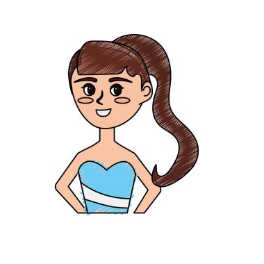 mutlu kadın saç modeli ve zarif elbise vektör çizim ile