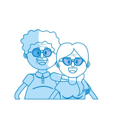 siluet vektör çizim saç modeli ve gözlük ile yaşlı çift