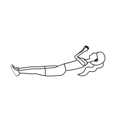 satır sağlıklı kadın egzersiz vektör çizim tasarım yapıyor