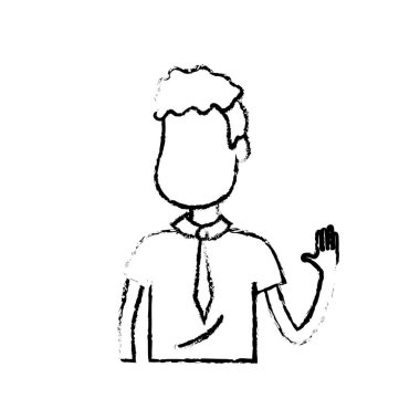 Şekil sevimli adam elinizi kaldırın ve güzel giyim, vektör çizim