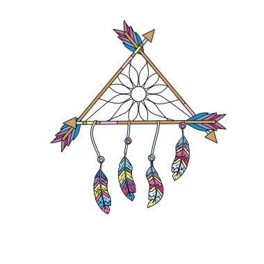 Güzellik Rüya yakalayıcı tüyler ve okları tasarım vektör çizim ile