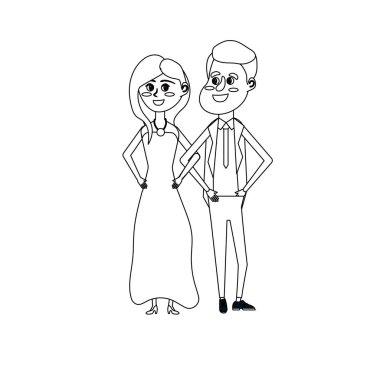 satır mutlu çift birlikte ve romantik kutlama vektör çizim