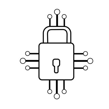 line padlock with circuits to security dgital connection, vector illustration