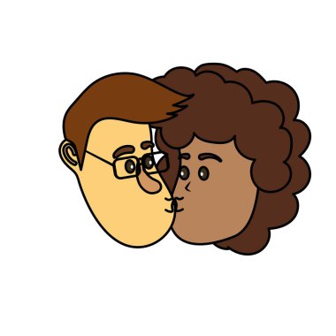 avatar çift yüz saç modeli tasarım vektör çizim ile öpüşme