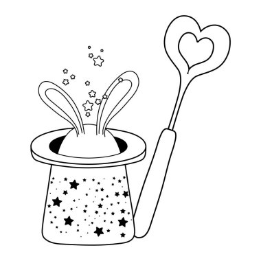 Tavşan kulağı ve değnek vektör çizim tasarım ile peri masalı sihirli şapka