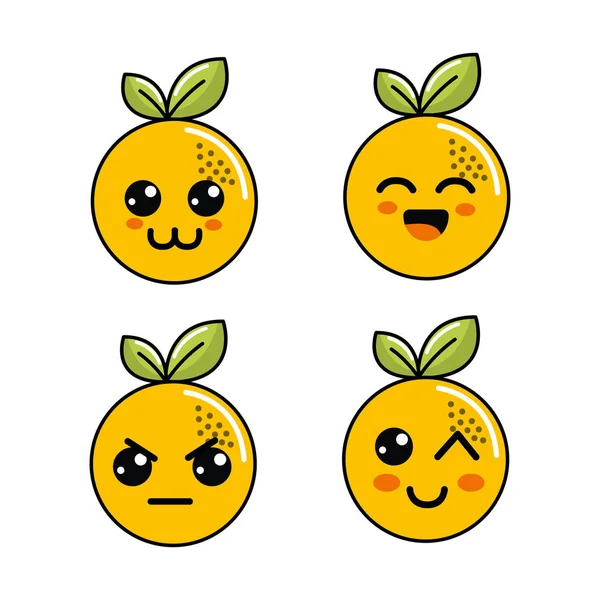 Kawaii Laranja Diferentes Faces Ícone Design Ilustração Vetorial — Vetor de Stock