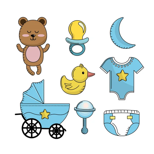 Set Μωρό Ντους Αγόρι Εργαλεία Στοιχεία Απεικόνιση Διάνυσμα — Διανυσματικό Αρχείο