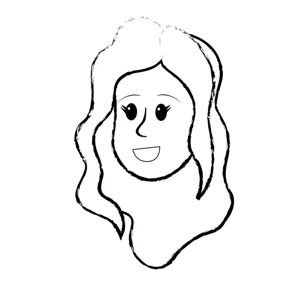 Figure Happy Cute Woman Face Hairstyle Vector Illustration - Stok Vektor