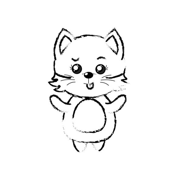 Figura Lindo Gato Salvaje Animal Con Cara Expresión Vector Ilustración — Archivo Imágenes Vectoriales