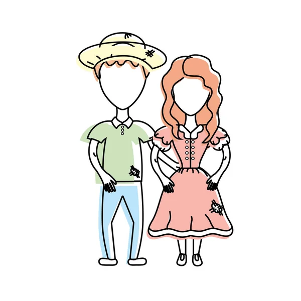 Niedliche Brasilianische Paar Mit Hut Und Typische Kleidung Vektor Illustration — Stockvektor