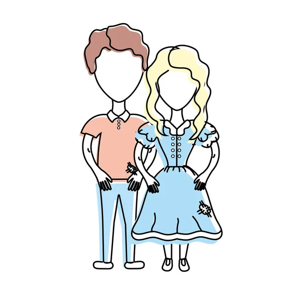 Mignon Couple Brésilien Avec Coiffure Illustration Vectorielle Typique Vêtements — Image vectorielle