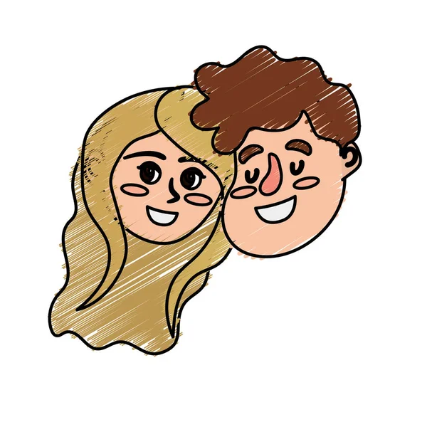 Heureux Couple Visage Avec Illustration Vectorielle Conception Coiffure — Image vectorielle