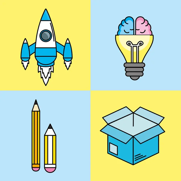 Conjunto Proceso Creativo Con Iconos Ideas Diseño Vector Ilustración — Archivo Imágenes Vectoriales