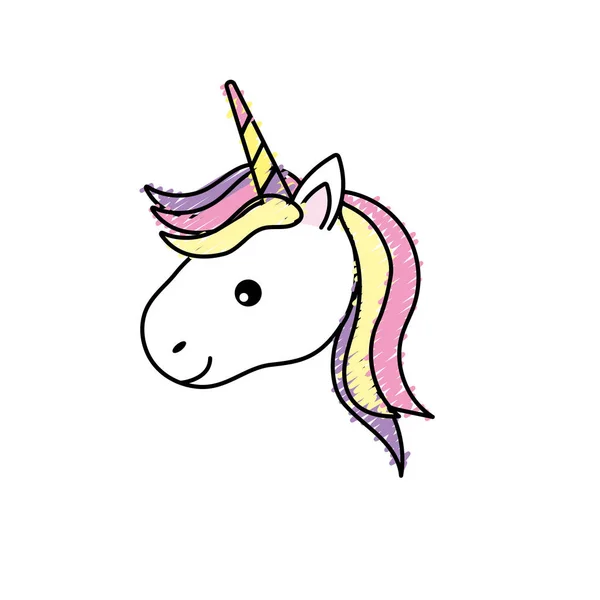 Mignonne Tête Licorne Avec Corne Illustration Vectorielle Coiffure — Image vectorielle