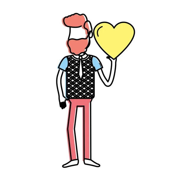 Homme Avec Beau Coeur Dans Main Usure Mignonne Illustration Vectorielle — Image vectorielle