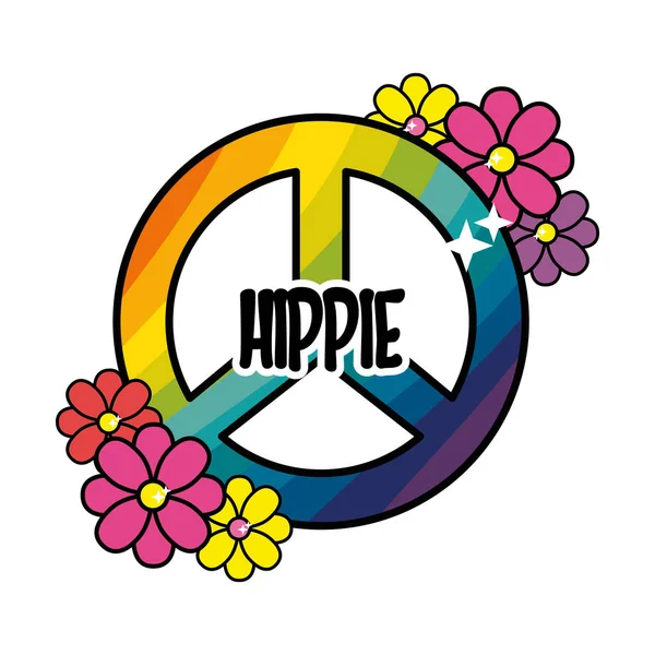 Mooie Hippie Embleem Met Bloemen Ontwerp Vectorillustratie — Stockvector
