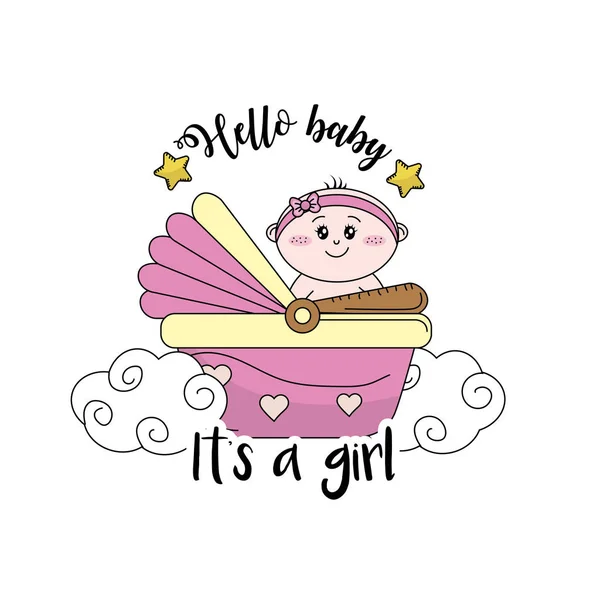 Baby Dusch Kort För Att Välkomna Flicka Vektor Illustration — Stock vektor