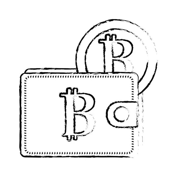 Figura Símbolo Bitcoin Billetera Con Dinero Moneda Ilustración Vectores — Vector de stock
