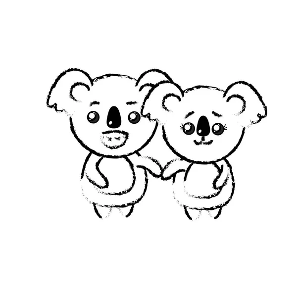 Cute Para Rysunek Koala Dzikich Zwierząt Pięknym Wyrażenie Wektor Ilustracja — Wektor stockowy