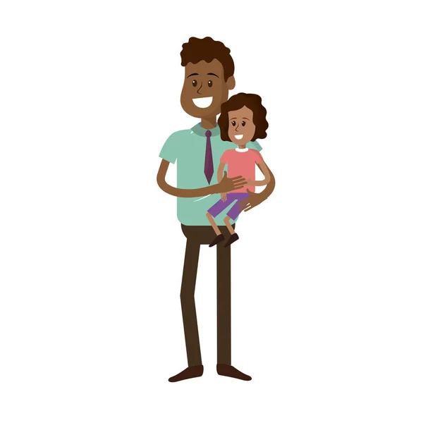 漂亮的父亲抱着他的女儿在手中 矢量插图 — 图库矢量图片