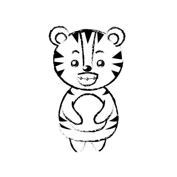 Figura Bonito Tigre Selvagem Animal Com Expressão Facial Vetor Ilustração — Vetor de Stock