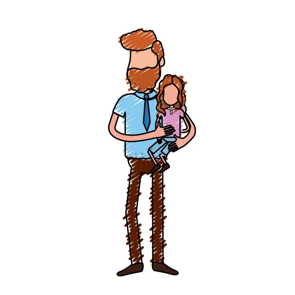 Nice Father Carrying His Daughter Hands Vector Illustration — Stock Vector