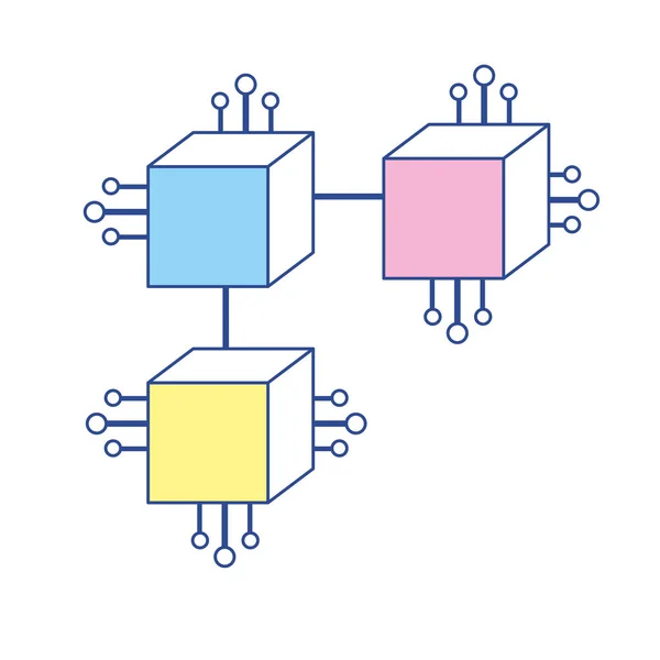 Čtverečky Digitální Spojení Elektronickými Obvody Zvětšovací Skla Vektorové Ilustrace — Stockový vektor