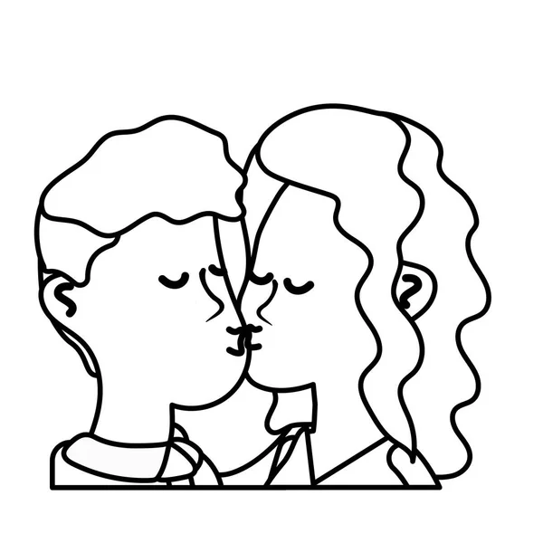 Linha Bonito Casal Beijando Uma Cena Romântica Ilustração Vetorial — Vetor de Stock