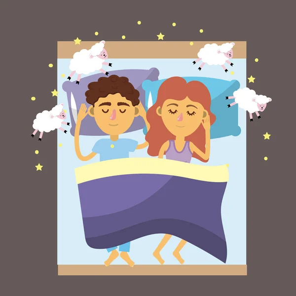 夫妇睡在一起与良好的梦想矢量插图 — 图库矢量图片
