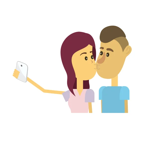 Couple Embrasser Prendre Selfie Avec Illustration Vectorielle Smartphone — Image vectorielle